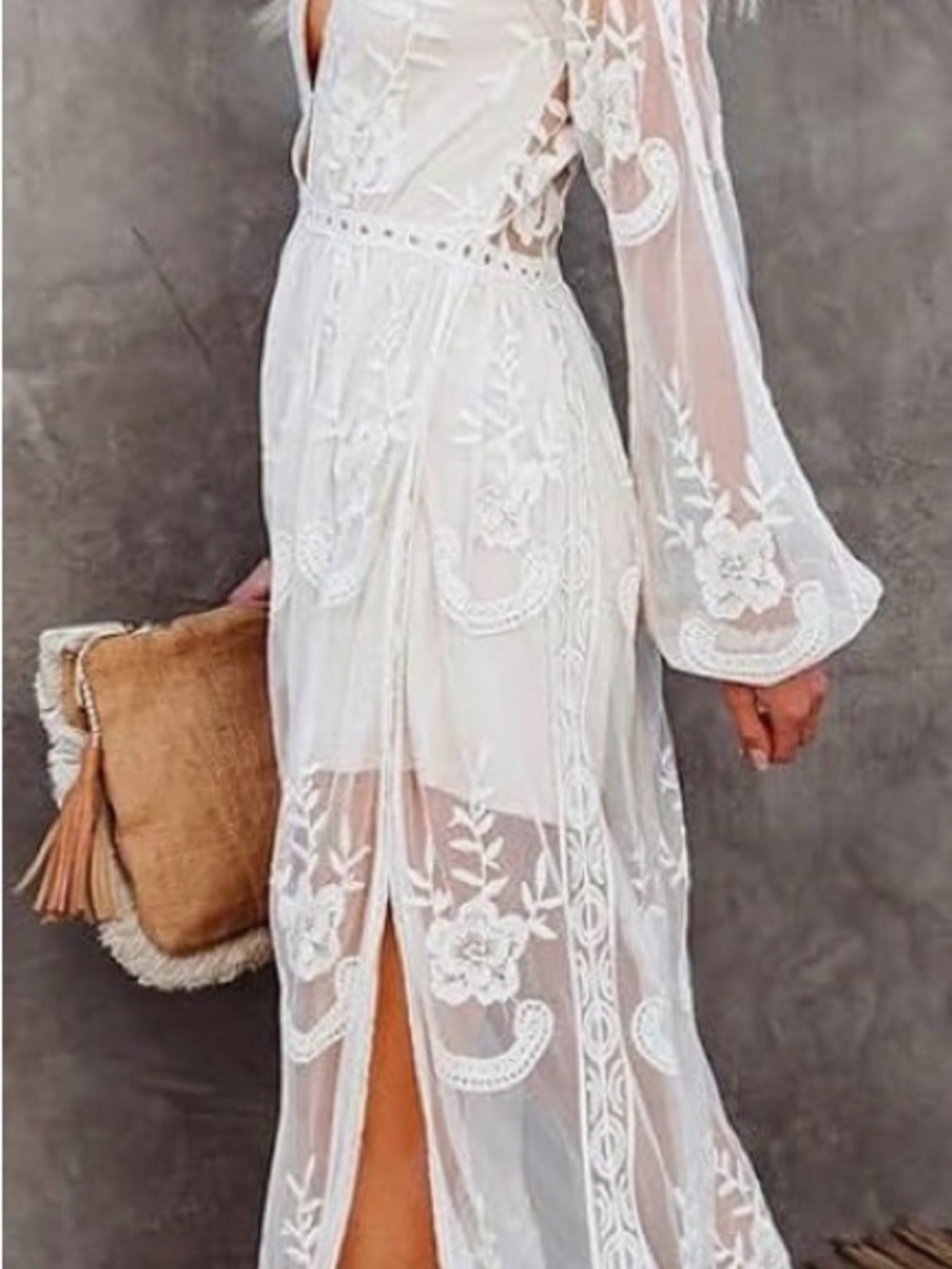 Wishlist Sheer Embroidered Maxi Dress Small Boho Creme - Picture 15 of 16